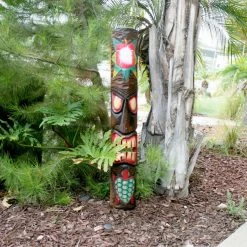 Outlet 🛒 Backyard X-Scapes 40 in. Tiki Mask Red Hibiscus Flower and Turtle Hand-Carved Wood Art Outdoor Tropical Decoration 🌟 -Miracle-Gro Sales Store backyard x scapes garden statues mask40 23 31 1000