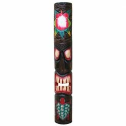 Outlet 🛒 Backyard X-Scapes 40 in. Tiki Mask Red Hibiscus Flower and Turtle Hand-Carved Wood Art Outdoor Tropical Decoration 🌟