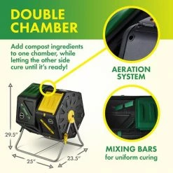 Promo 🥰 Miracle-Gro Dual Chamber Outdoor Garden Tumbling Composter (2 x 18.5 Gal./70 L) w/ Easy-Turn System - Gardening Gloves Included 👏 -Miracle-Gro Sales Store miracle gro compost bins 70x2dual 1f 1000