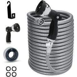 New 👍 Morvat 1/2 in. x 150 ft. Stainless Steel Garden Hose Set with with 10-Way Sprayer, Hose Holder ⌛