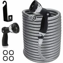 Cheapest ✔️ Morvat 1/2 in. x 100 ft. Stainless Steel Garden Hose Set with Shut-Off Valve ✔️