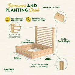 Best reviews of 👏 Greenes Fence 4 ft. x 4 ft. X 11 in. Premium Cedar Raised Garden Bed with Trellis ❤️ -Miracle-Gro Sales Store natural greenes fence raised planter boxes rc484812ptre fa 1000